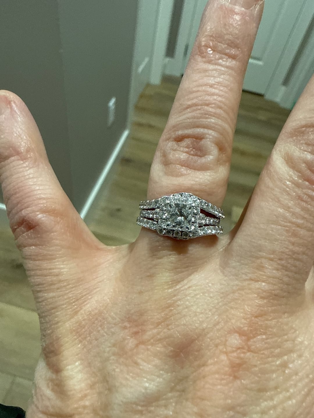 Customer photo review of S925 2.0Ct Princess Cut Insert 2PC Wedding Ring Set In Sterling Silver Engagement Ring with Enhancer Band