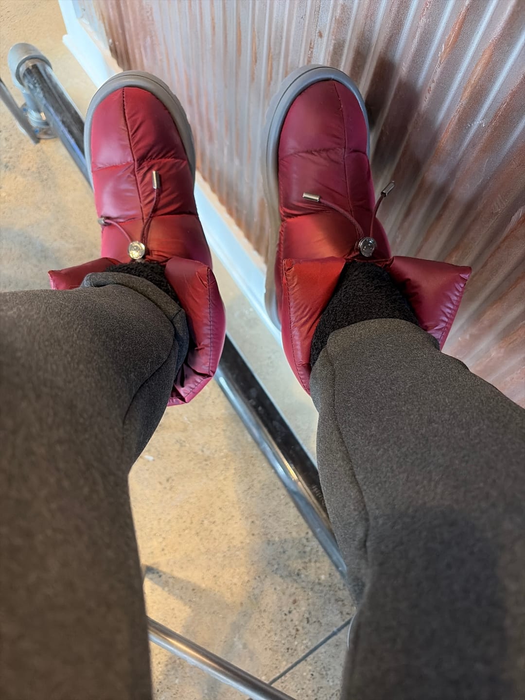 Customer photo review of Metallic Antique Red Down Boot