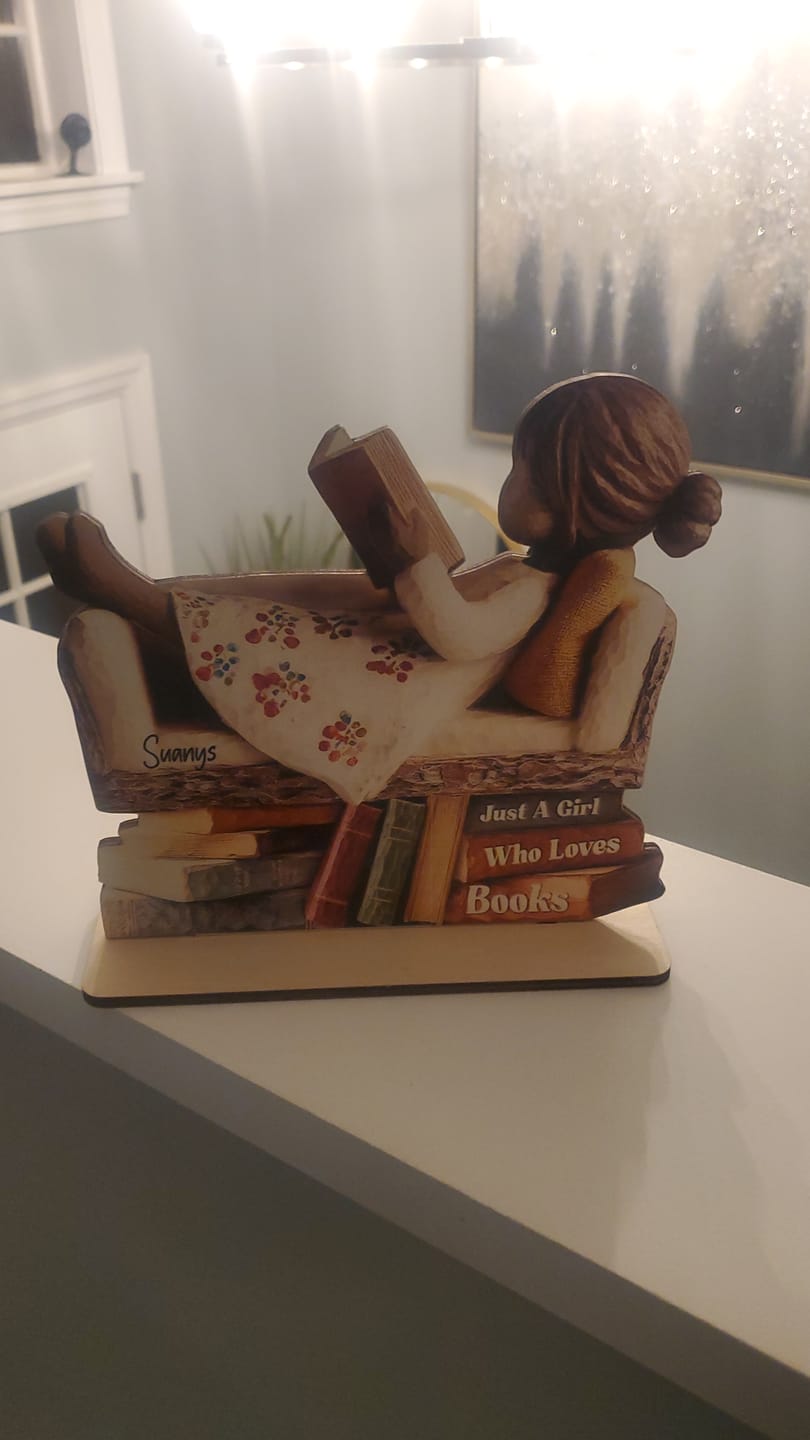 Customer photo review of Man Woman Book Lover Reading Book On Sofa - Personalized Standing Wooden Plaque