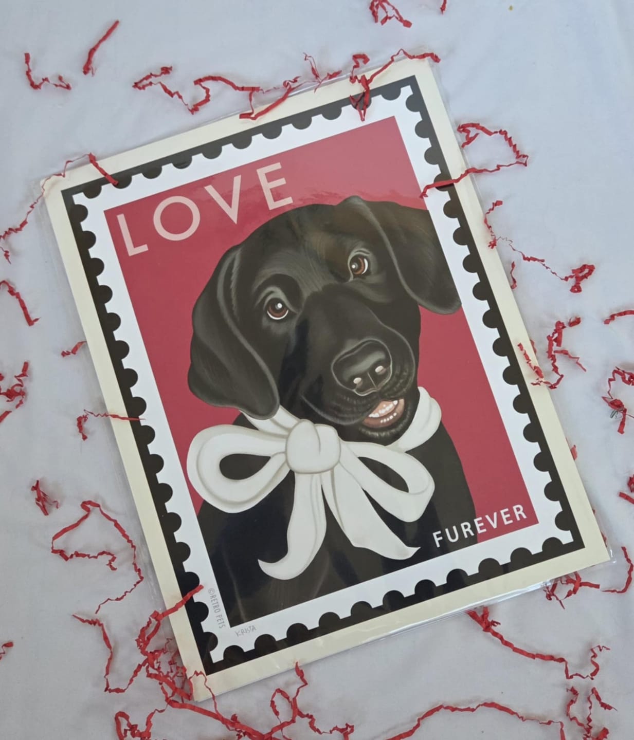 Customer photo review of Labrador Puppy Art "Black Lab LOVE Furever Stamp" Art Print by Krista Brooks