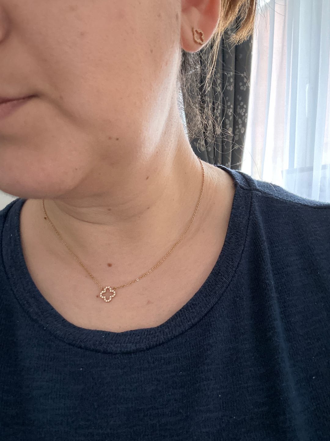 Customer photo review of Pavé Clover Pendant Necklace