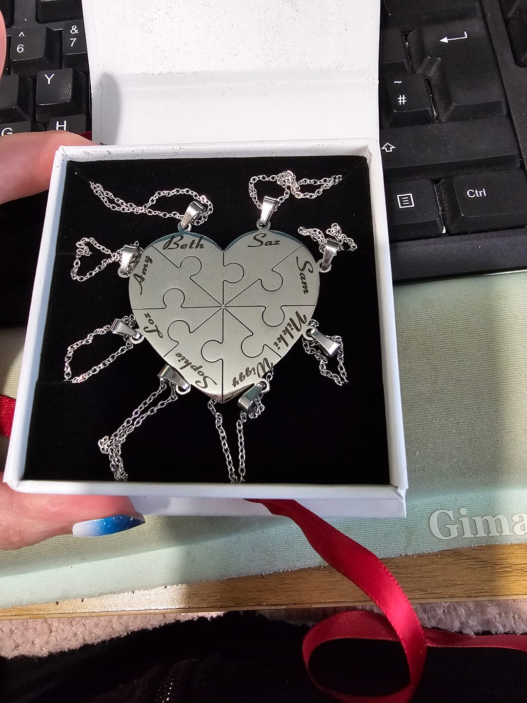 Customer photo review of Custom Puzzle Heart Necklace