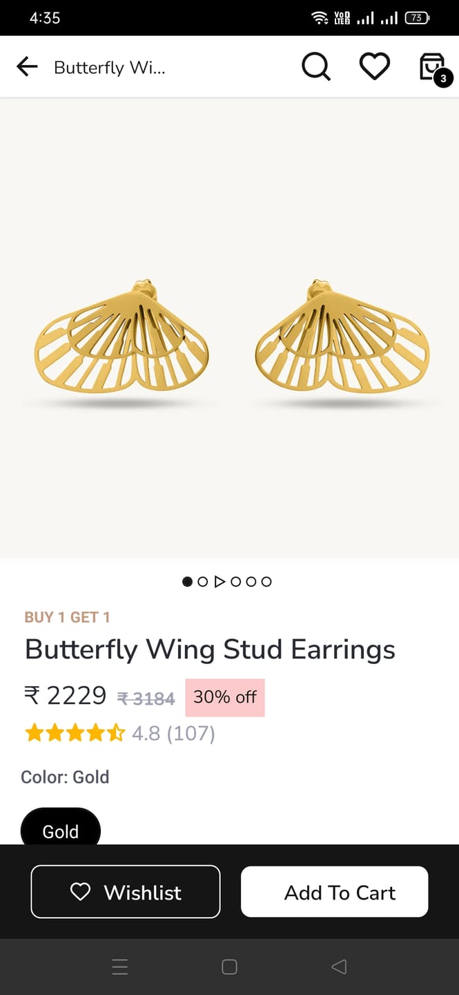 Customer photo review of Butterfly Wing Stud Earrings