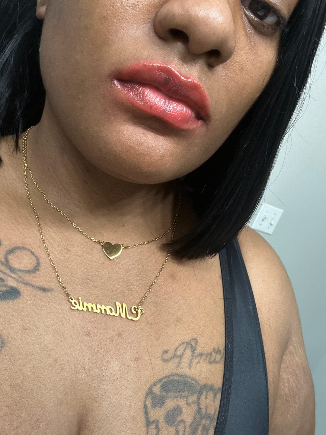 Customer photo review of Heart Layer Name Necklace