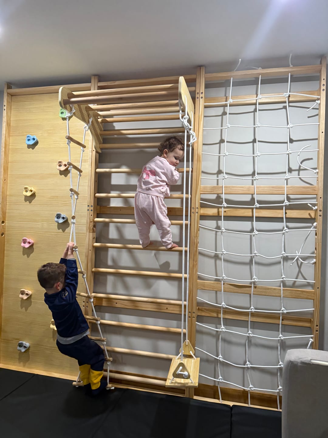 Customer photo review of Walnut Modular | Swedish Ladder Jungle Gym - 95" Height - Wall Mounted