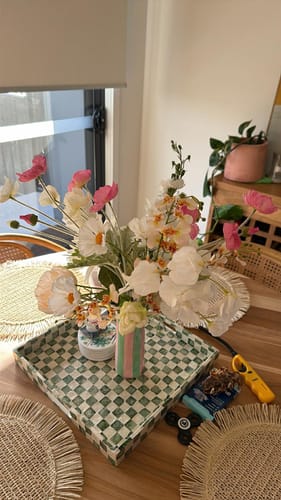 Customer photo review of Small Pink & Yellow Stripe Vase