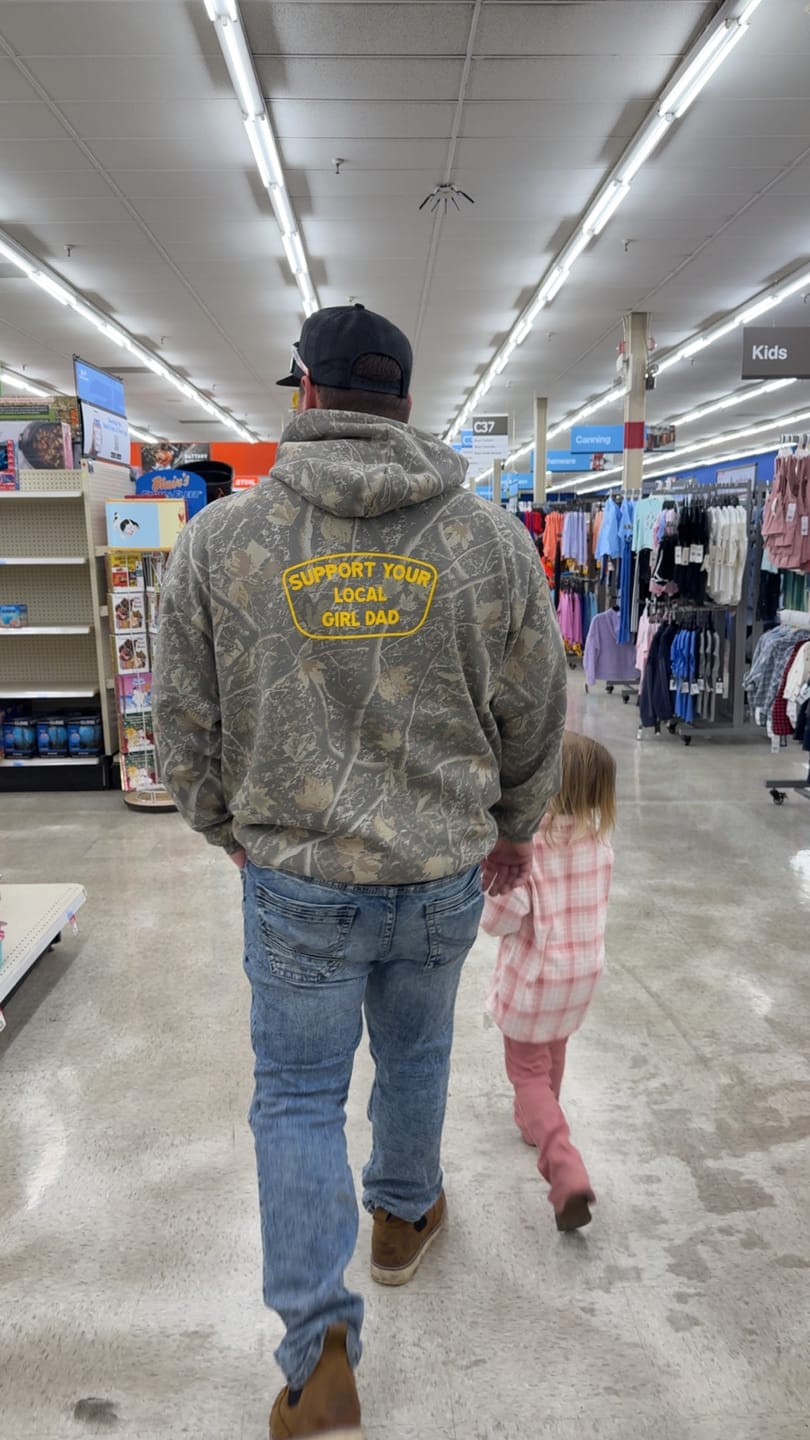 Customer photo review of Support Your Local Girl Dad Hoodie (Tree Camo Edition)