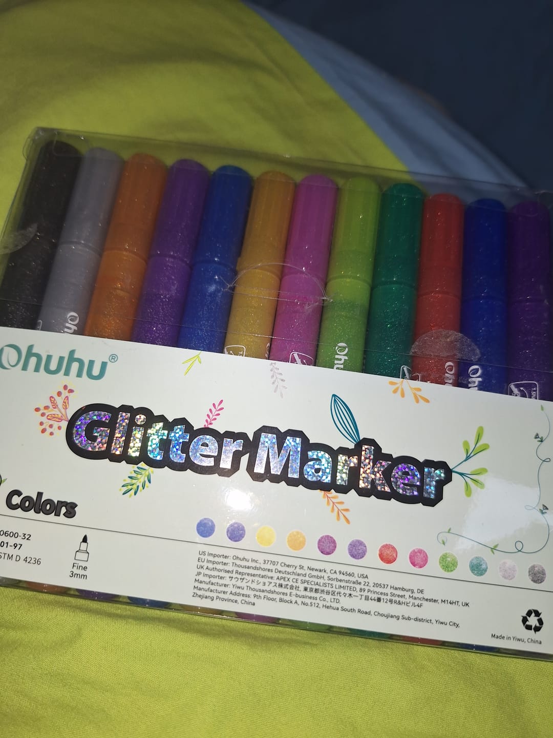 Customer photo review of Ohuhu Water-Based Glitter Metallic Marker Pens, 12 Shimmer Colors