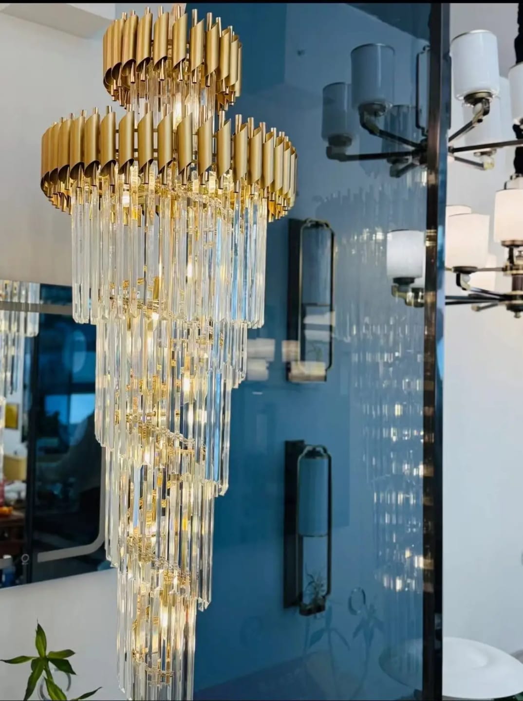Customer photo review of Olivia Crystal Modern Stair Chandelier
