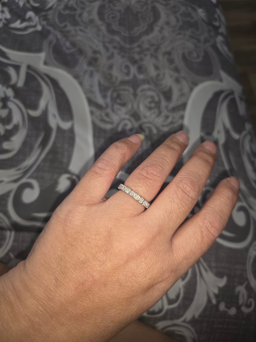 Customer photo review of Princess Cut Moissanite Half Eternity Band