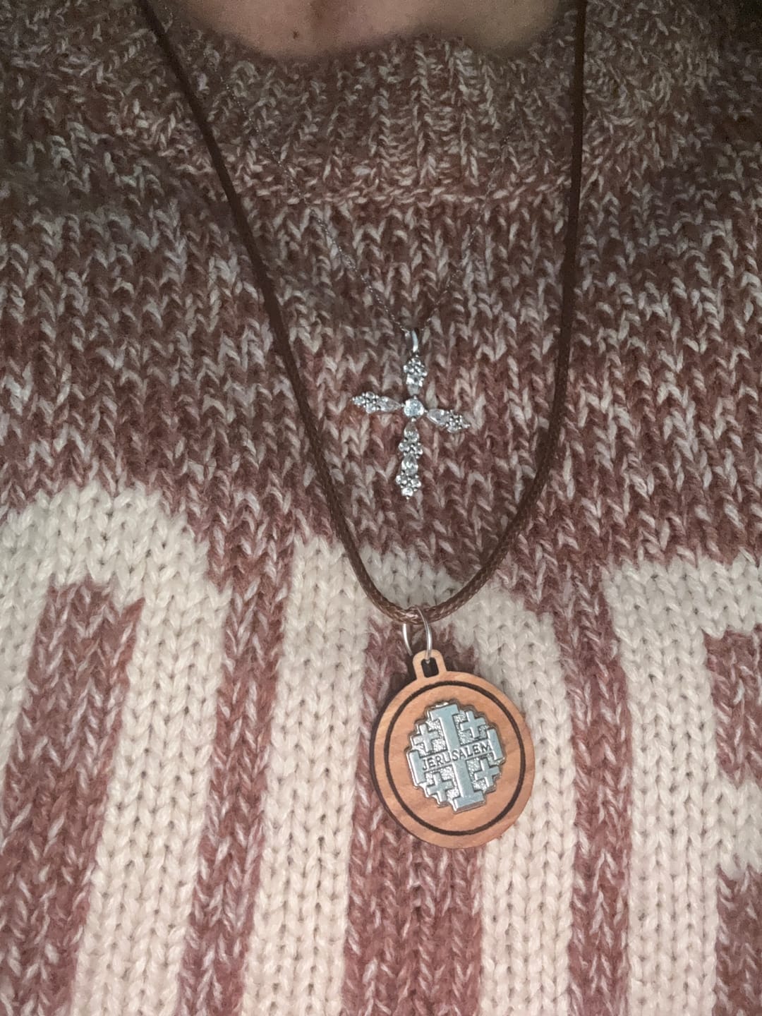 Customer photo review of NEW* Holy Land Olive Wood Jerusalem Pendant with Metal Cross