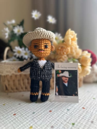 Customer photo review of Dolly® Personalized Crochet Doll with Photo Card