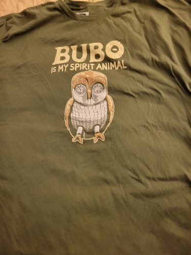 Customer photo review of Bubo is My Spirit Animal Clash Titans Owl Unisex T-Shirt