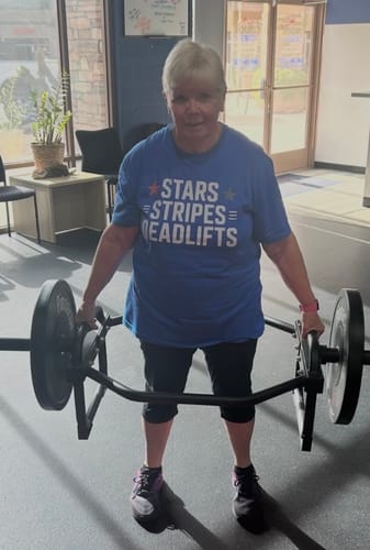 Customer photo review of Stars Stripes Deadlifts T-Shirt