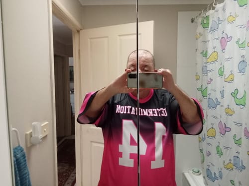 Customer photo review of Custom Black Pink Gradient Fashion Personalized Authentic Football Jersey