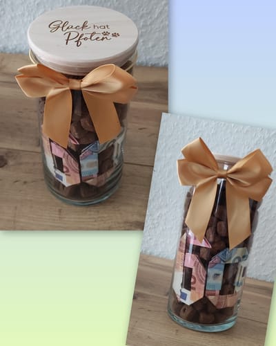 Customer photo review of Geschenk-Glas "Glück hat Pfoten"
