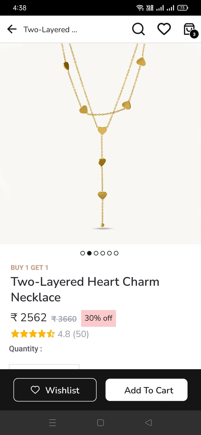 Customer photo review of Two-Layered Heart Charm Necklace