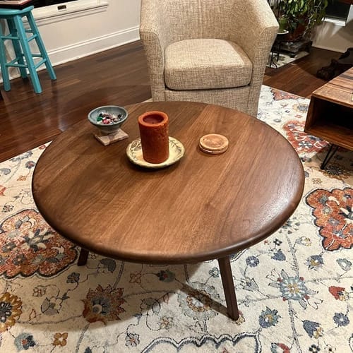 Customer photo review of Sidney Round Coffee Table - Solid Walnut Wood - Mid Century Modern Design