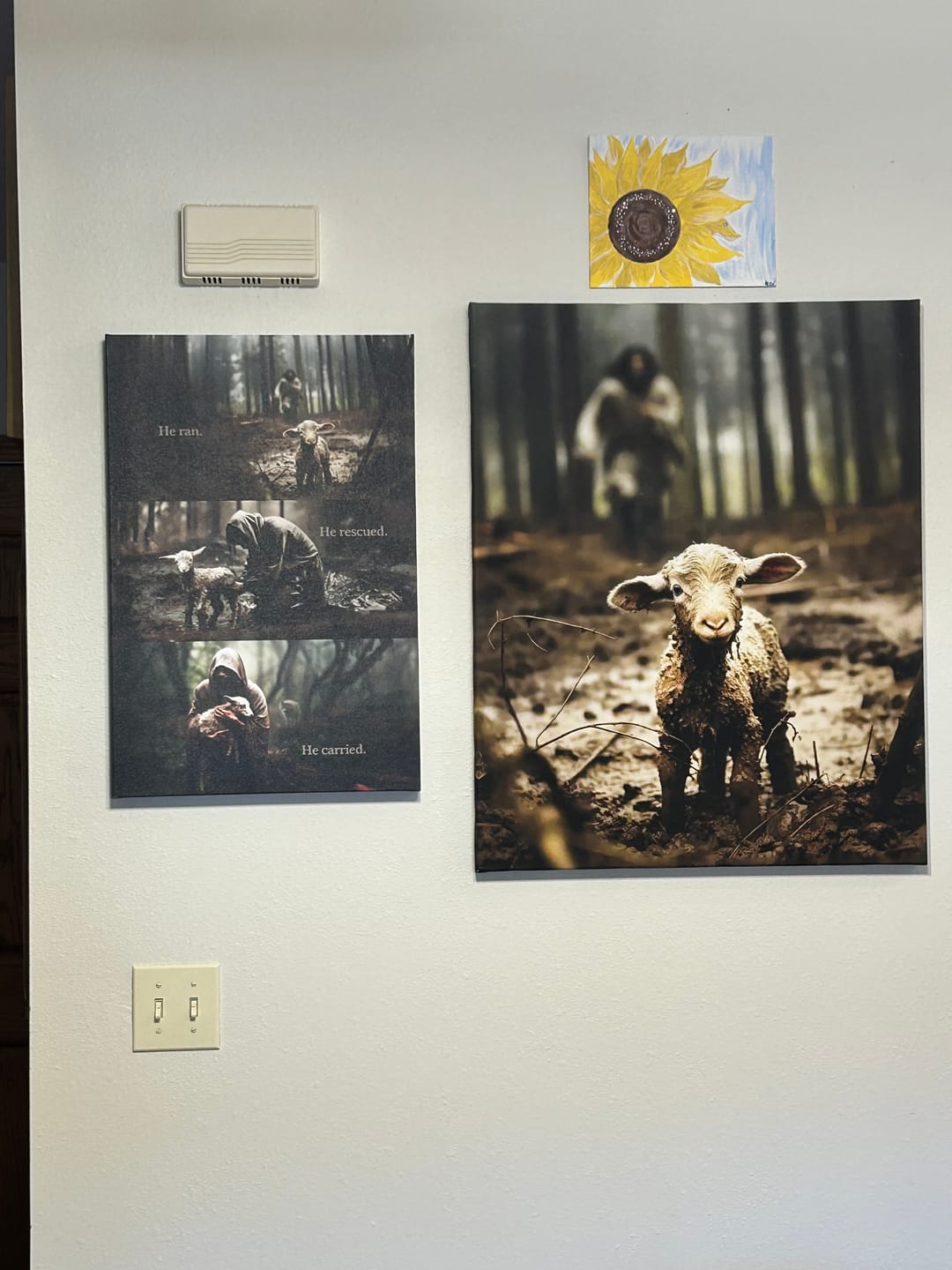 Customer photo review of He Ran, He Rescued, He Carried, Jesus and Lost Sheep, Wall Art Canvas