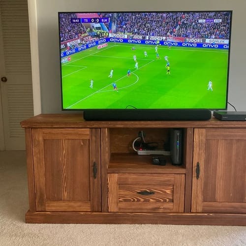 Customer photo review of Fargo Solid Pine Wood TV Stand