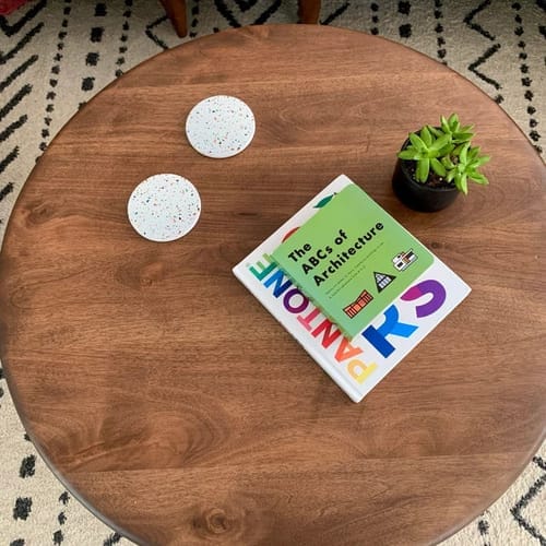 Customer photo review of Sidney Round Coffee Table - Solid Walnut Wood - Mid Century Modern Design