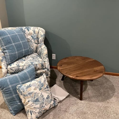 Customer photo review of Sidney Round Coffee Table - Solid Walnut Wood - Mid Century Modern Design