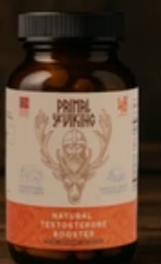 Customer's close-up of the brown bottle of Primal Reindeer Testosterone Support.