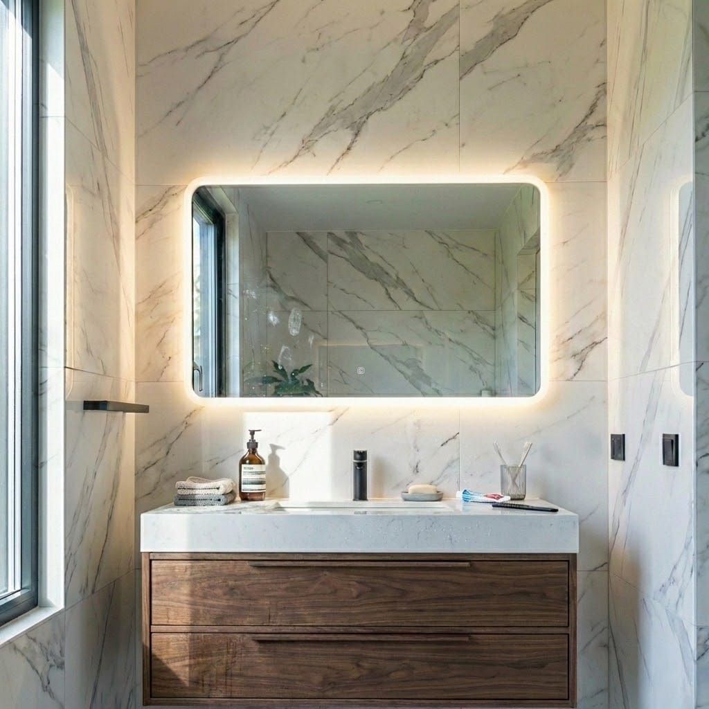 Avis de Nadia E. — Miroir Rectangulaire Salle De Bain Led Antibuée 80x60 Bern – Bellori