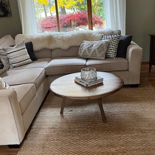 Customer photo review of Sidney Round Coffee Table - Solid Walnut Wood - Mid Century Modern Design