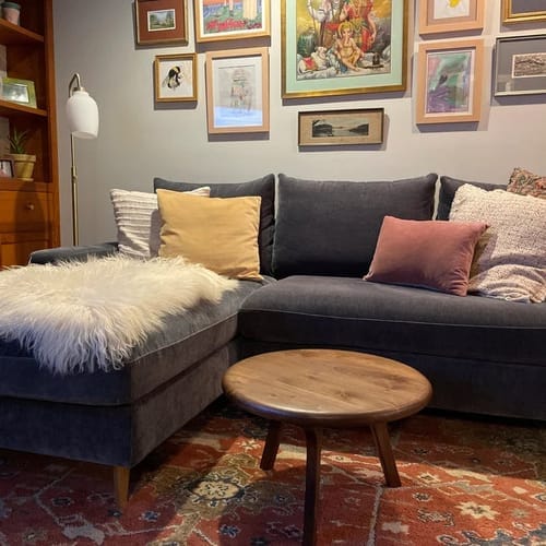 Customer photo review of Sidney Round Coffee Table - Solid Walnut Wood - Mid Century Modern Design
