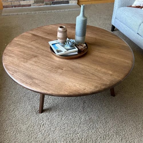 Customer photo review of Sidney Round Coffee Table - Solid Walnut Wood - Mid Century Modern Design
