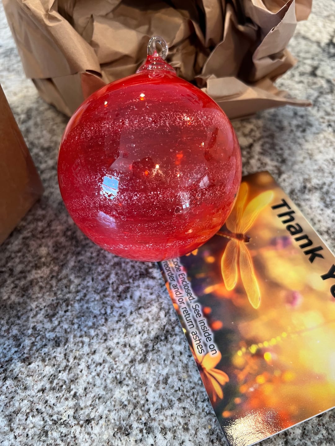 Customer photo review of Glass Christmas Ornament with Cremation Ashes