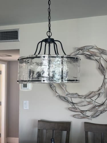 Customer photo review of Modern Brass 6-Light Rippled Glass Drum Pendant
