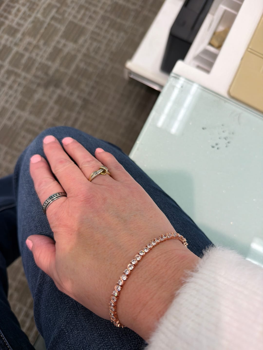 Customer photo review of Ezra 18k White Gold Plated Infinity Tennis Bracelet with Simulated Diamond Crystals