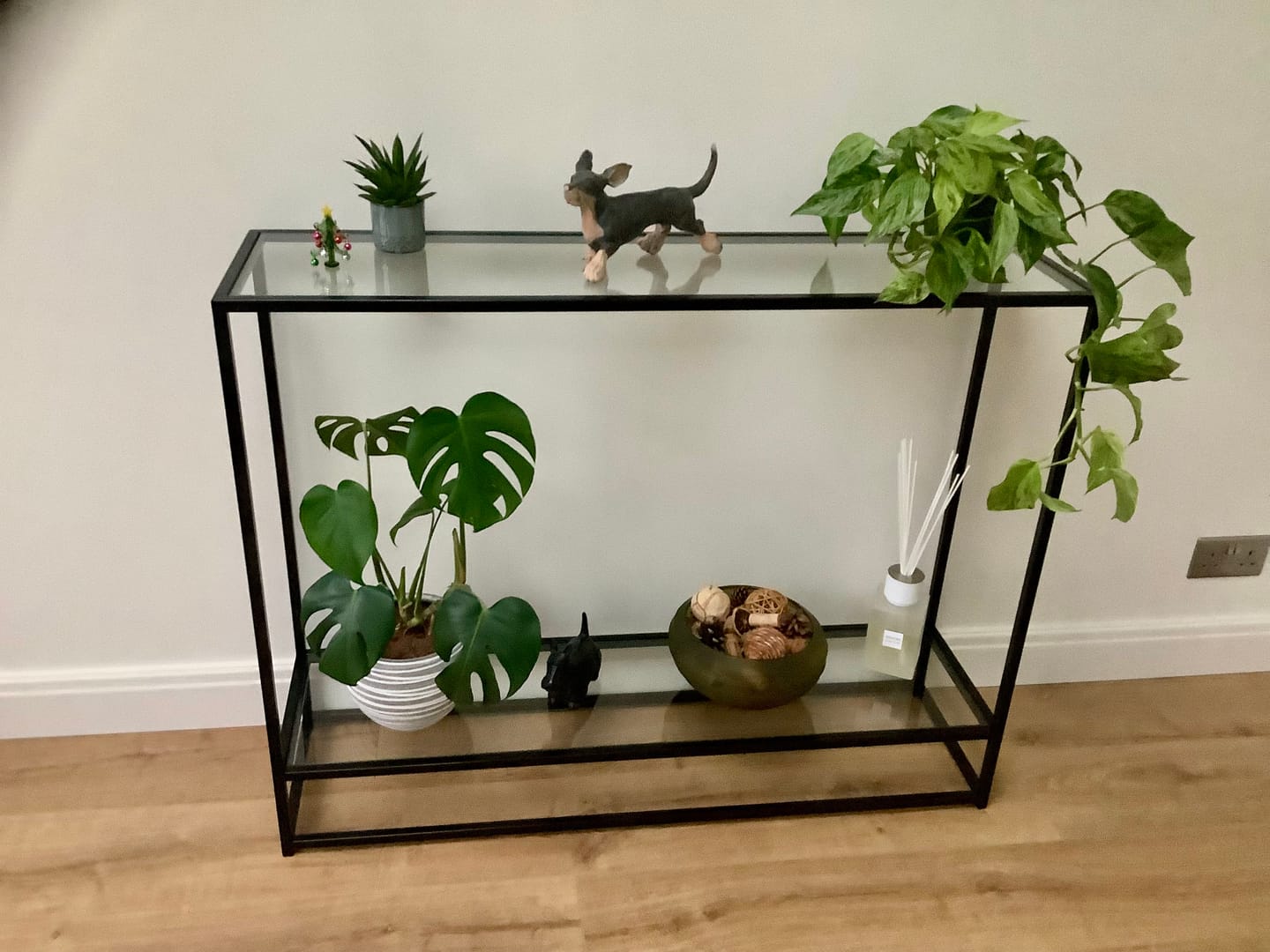 Customer photo review of Aria Glass Metal Console Table - Black