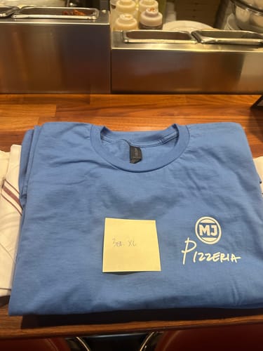 Customer photo review of UP-SP-81010 MJ Pizzeria White Logo - Miles James 50 Min Qty (Bulk)