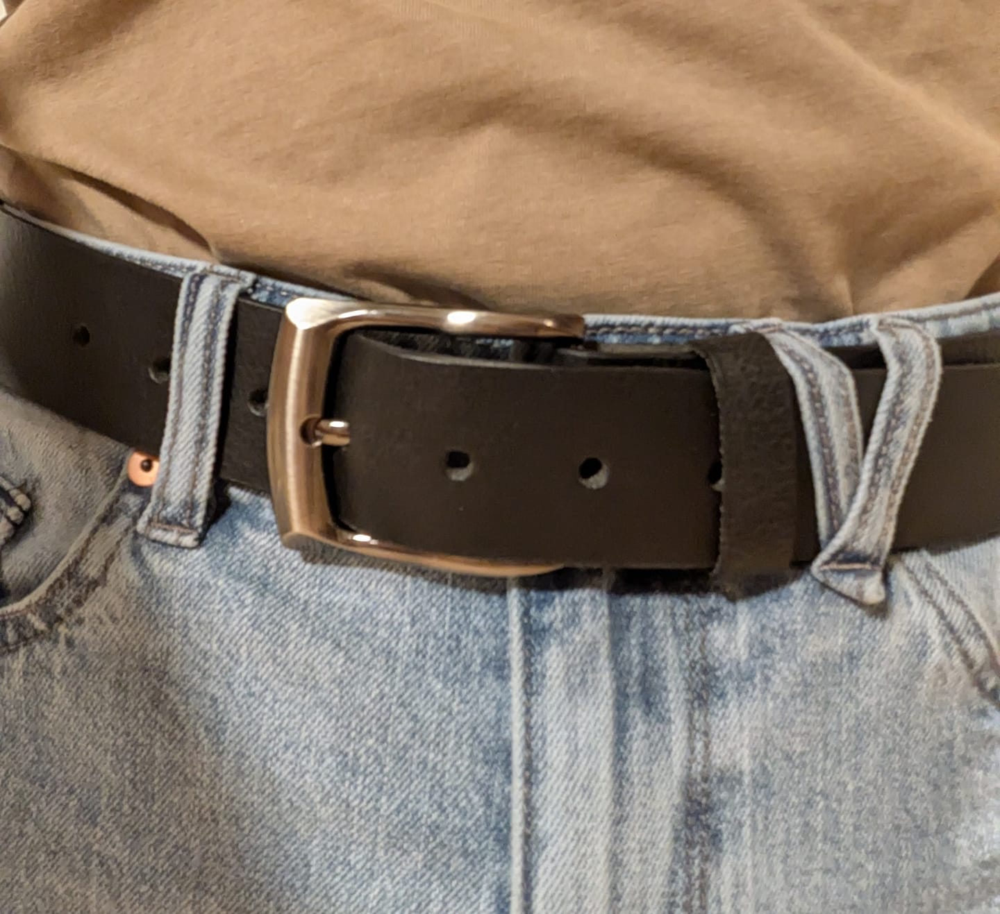 Customer photo review of The PPK Belt - Black Leather Belt With Black Gunmetal Buckle