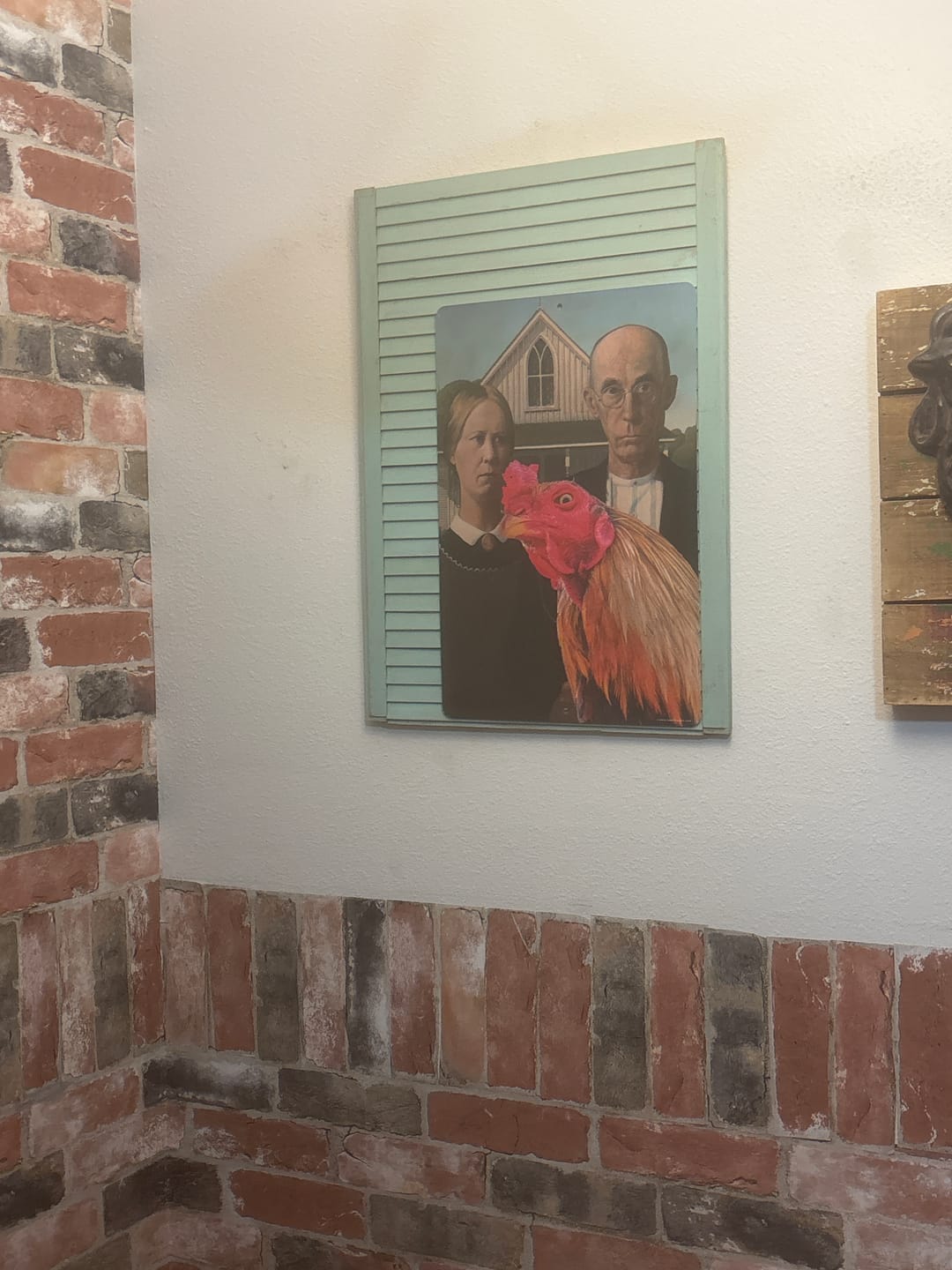Customer photo review of American Gothic Painting - Interrupted by Rooster - Metal Sign