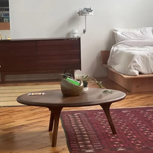 Customer photo review of Sidney Round Coffee Table - Solid Walnut Wood - Mid Century Modern Design