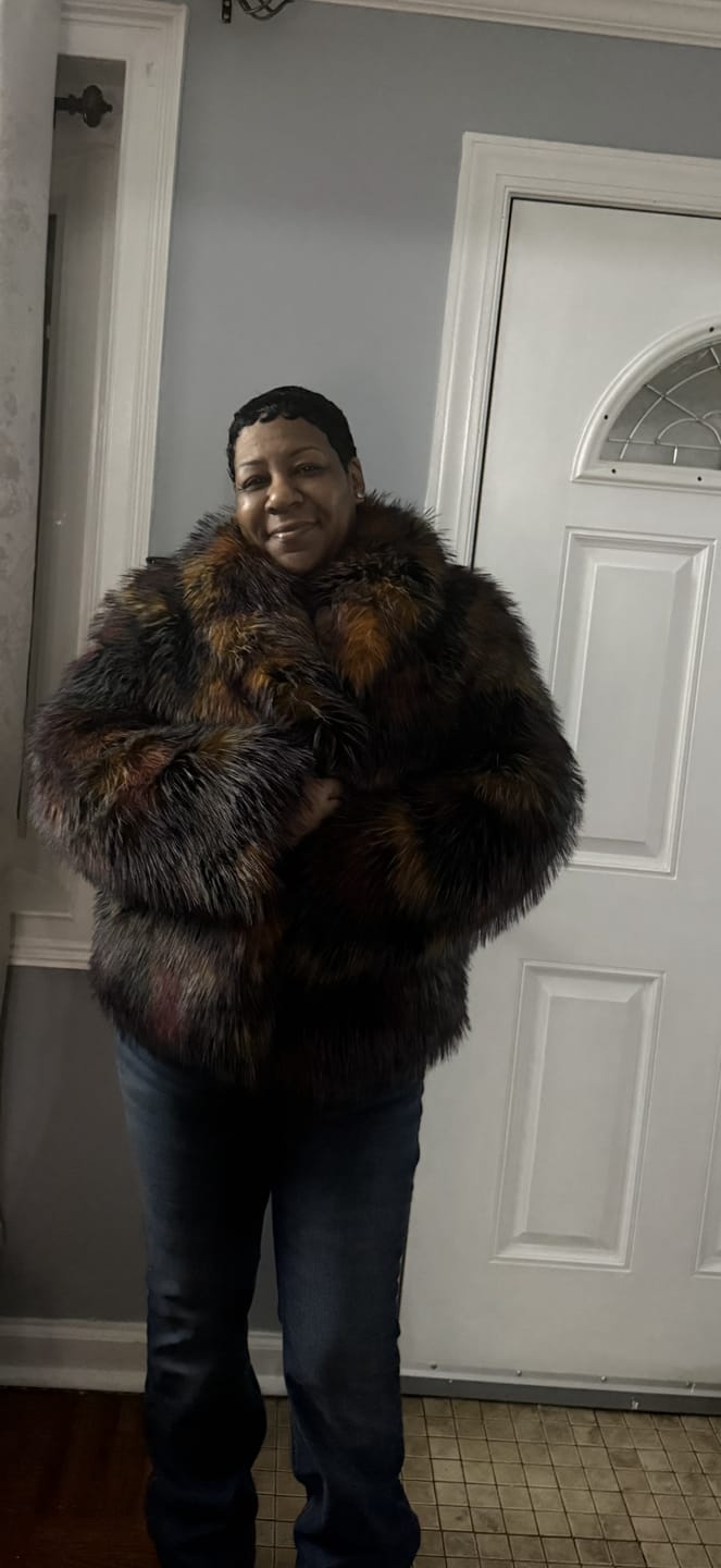 Customer photo review of REMME-BURGUNDYMULTI FAUX FUR JACKET