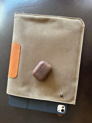 Customer's sage Magic Keyboard Durable Sleeve with an iPad and keyboard partially inserted.