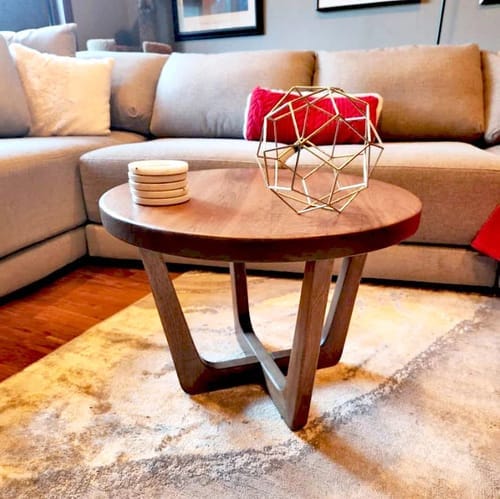 Customer photo review of Sidney Round Coffee Table - Solid Walnut Wood - Mid Century Modern Design