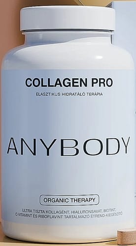 Vásárló közeli képe az Anybody Collagen Pro fehér flakonjáról.
