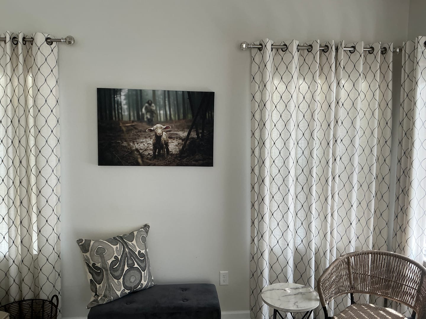 Customer photo review of Jesus Running After a Lost Lamb, Jesus and Lamb Picture, Wall Art Canvas
