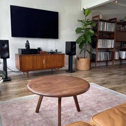 Customer photo review of Sidney Round Coffee Table - Solid Walnut Wood - Mid Century Modern Design