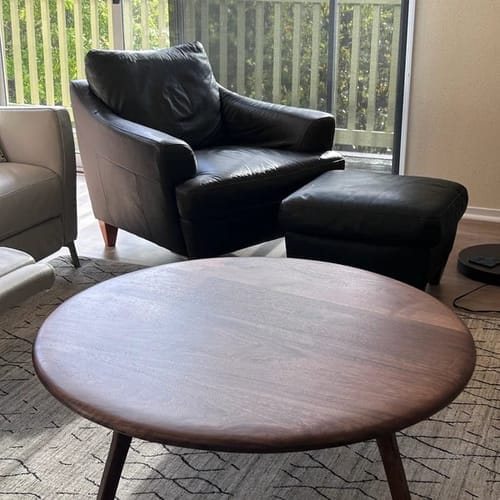 Customer photo review of Sidney Round Coffee Table - Solid Walnut Wood - Mid Century Modern Design