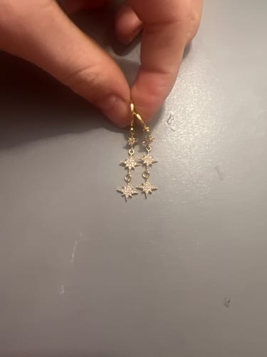 Customer photo review of Romilly Crystal Gold Droplet Star Huggie Earrings
