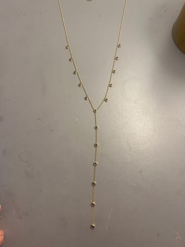 Customer photo review of India Droplet Necklace Gold & Blue