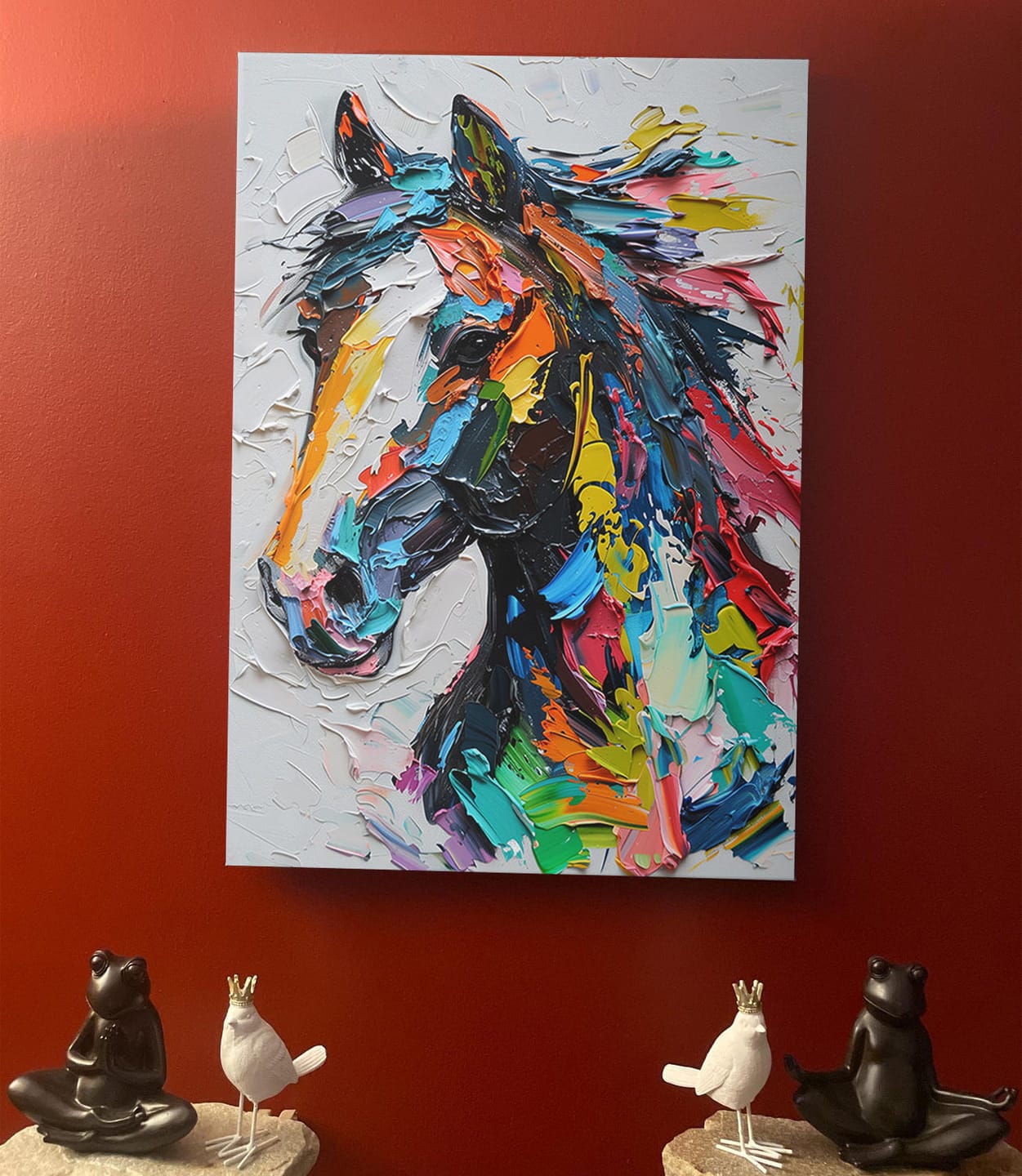 Customer photo review of Black Stallion Horse Knife Painting Mixed Color, Canvas Art Print Decor, Painting Art, Canvas Prints Wall Art