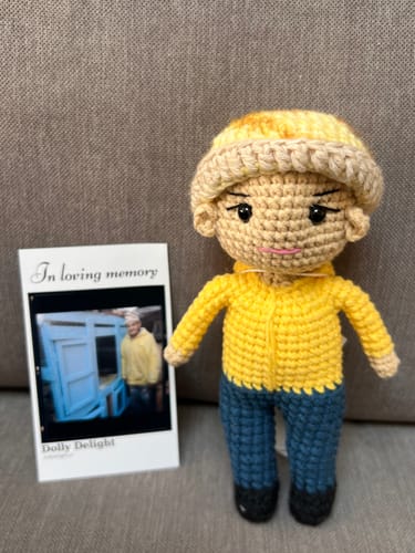 Customer photo review of Dolly® Personalized Crochet Doll with Photo Card